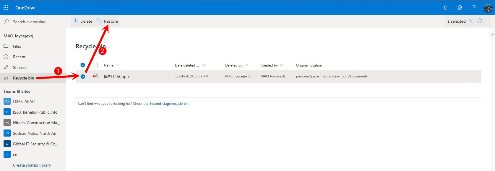 OneDrive Files Restore Site Portal